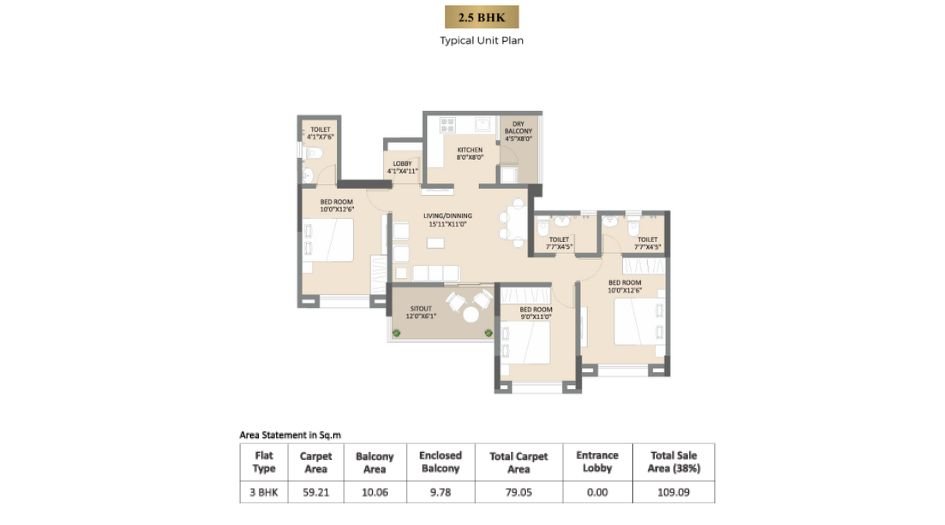Hermosa-casa-Floor-plan-2.5 BHK- 851 Sqft